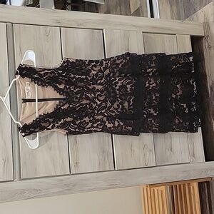 Eliza J, black and nude lace cocktail dress. Size 2P. 3 tiered bottom.